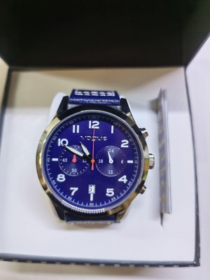 Vogue men's watch new, blue leather strap, 45mm dial, waterproof