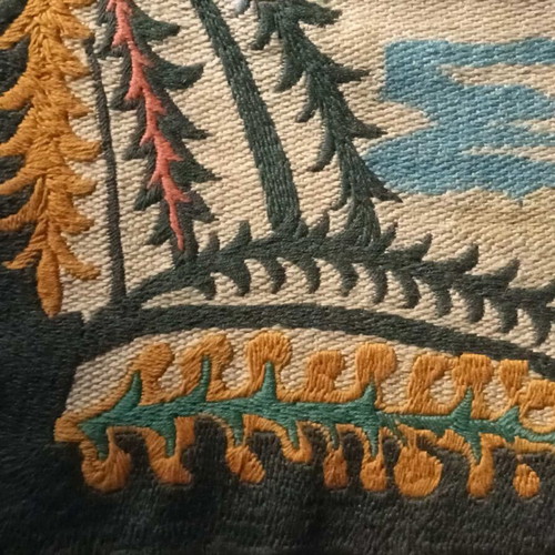 Old embroidery with flat stitch for framing used