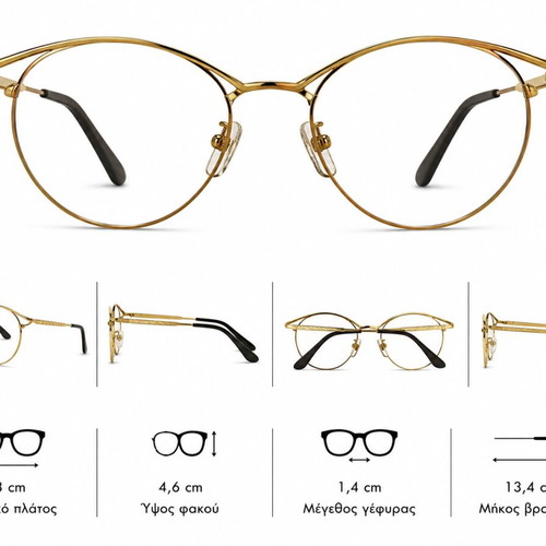 K&B 70372 Vintage Cat-Eye Eyeglasses Gold Metal Frame New