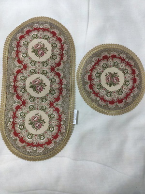 Brocade table linens set oval and small round new