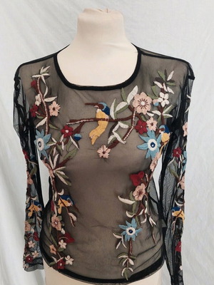 Zara transparent blouse with embroidery new, size S, black