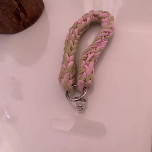 Knitted Hand Chain for Mobile with Attachment, New, Pink and Green