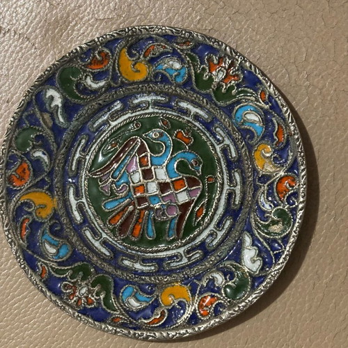 Handmade painted enamel plate like new
