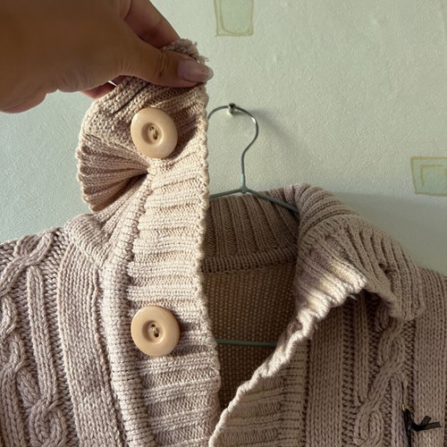 A-Style beige knitted blouse with large buttons, new, size M