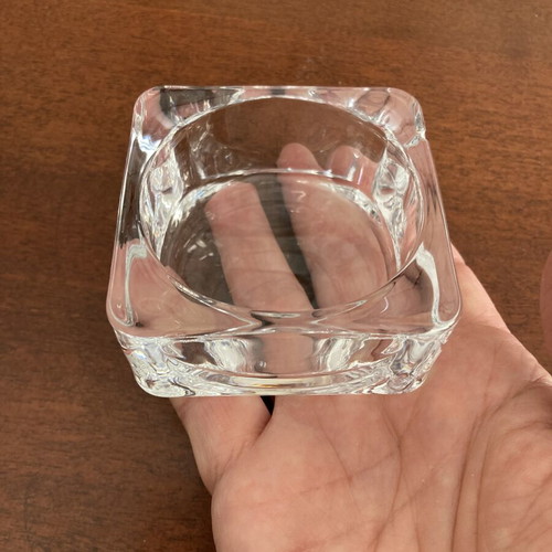 Vintage 1970s Square Clear Glass Modernist Ashtray