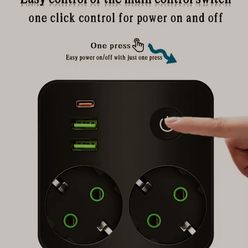 Power Strip 2x Schuko Sockets with USB-A & USB-C 2500W