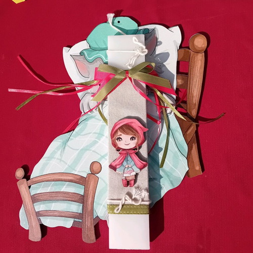 Easter candle Little Red Riding Hood with bad wolf frame new