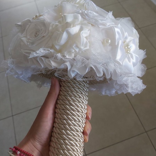 Bridal bouquet handmade, fabric, new in white and ivory shades