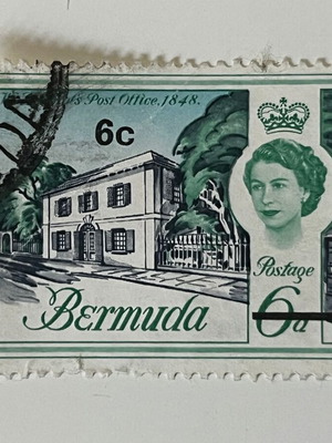Vintage Bermuda Stamp 1970 used, W.B. Perot's Post Office Surcharge