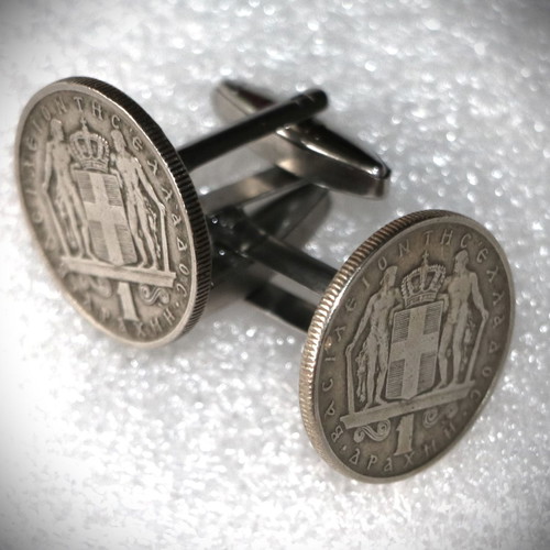 Cufflinks coin 1 drachma 1966 new, Kingdom of Greece