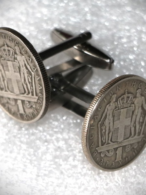 Cufflinks coin 1 drachma 1966 new, Kingdom of Greece