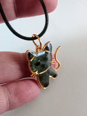 Handmade Black Cat necklace new, black and gold