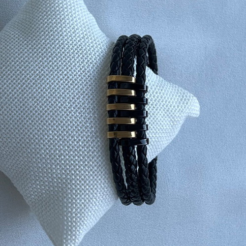 Men's bracelet like new, stainless steel and leather, length 21 cm