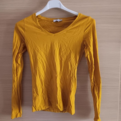 Pink Woman women's slim blouse used, mustard color, size S