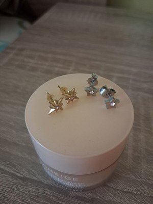Steel earrings used, gold and silver set