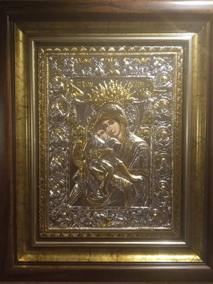 Holy Icon of the Panagia Axion Estin new, 925 silver with gilding