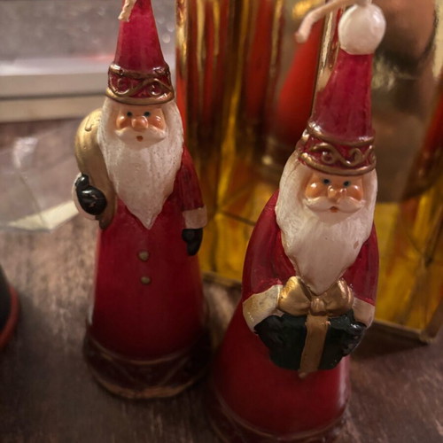 Santa Claus candles and ceramic lantern lightly used