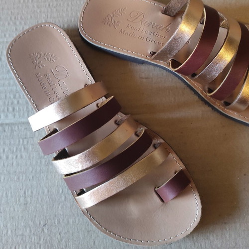 Danah women's leather sandals size 36 new, brown and gold