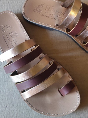 Danah women's leather sandals size 36 new, brown and gold