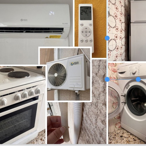 Aqua Thermal Aures 9000 BTU air conditioner, General Electric fridge freezer, Schaub Lorenz stove, Beko washing machine used