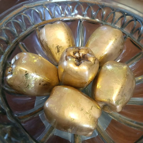 Ceramic decorative fruits gold color set of six like new