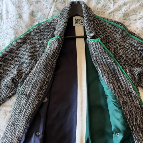 MIKO MIKO tweed coat like new, black and gray with green trim