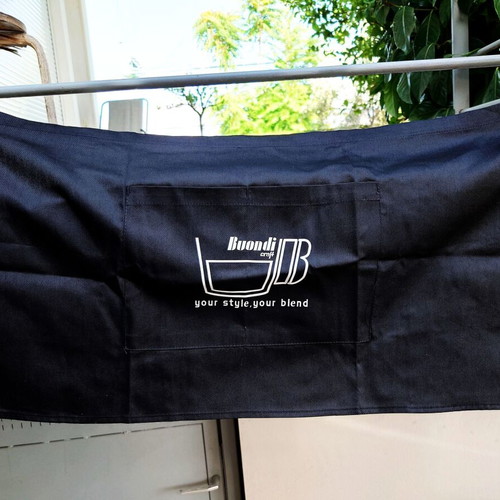 Barista apron with Buondi coffee print, black, like new