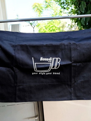 Barista apron with Buondi coffee print, black, like new
