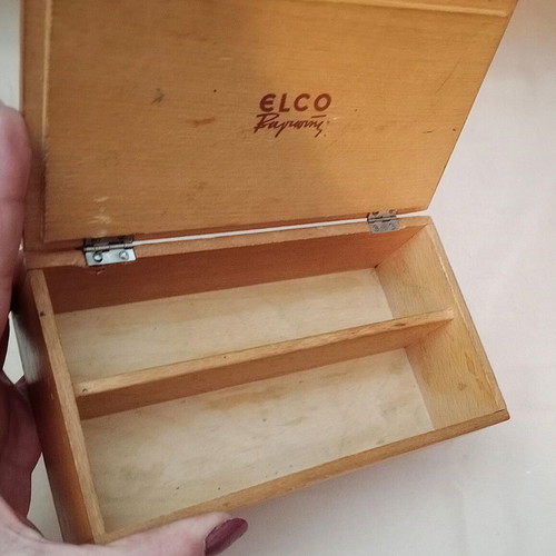 Vintage wooden box ELCO Vagiwnis used, 1970s promotional case