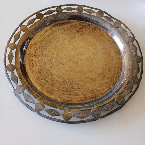 Silver-plated small tray used with carved decorative rim