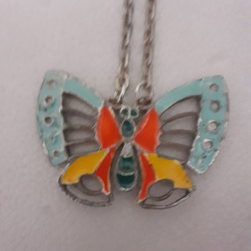 Vintage butterfly pendant used, metal, 1970s