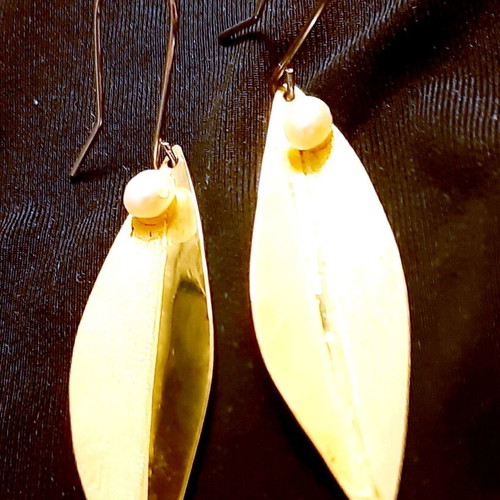 Olives earrings silver 925 with copper and natural pearls, handmade new