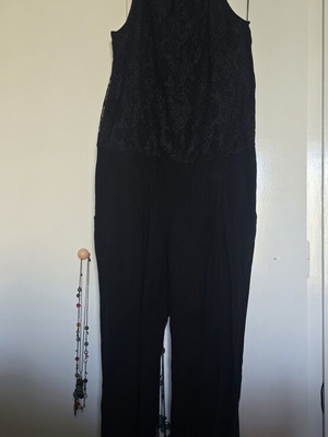 Promod Black Lace Detail Jumpsuit XL like new