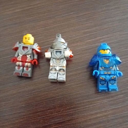 Lego Nexo Knights figures used, set of three with missing parts