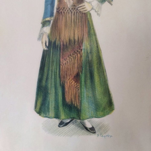 A.Tarsoulis 3 used Greek costumes chromolithographs in wooden frames 34x27 cm