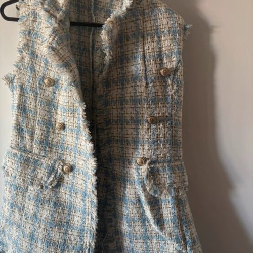Tweed vest like new, blue with gold buttons