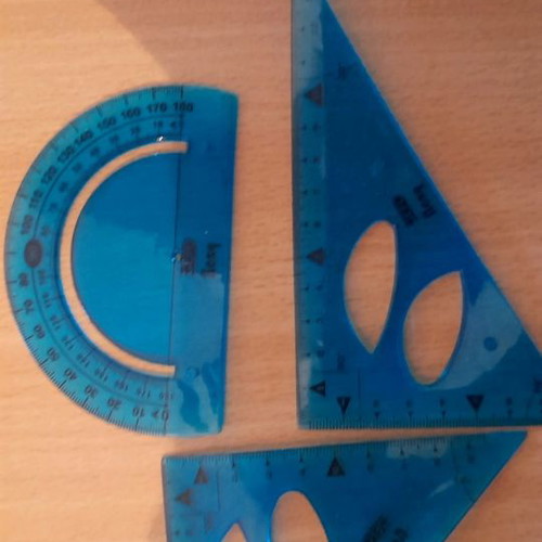 Set of used rulers and protractors