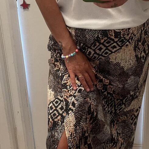Satin maxi skirt animal print, elastic waist, size L-XL