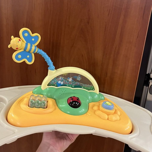 Baby high chair with two trays and detachable toy