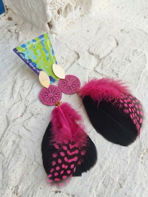 Earrings with Pink and Black Feathers new