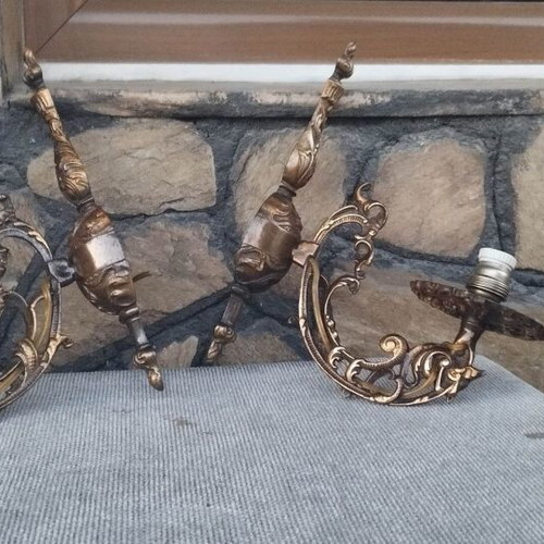 Antique brass wall lights used, set of 2