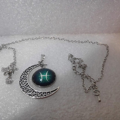 Crescent Moon Pendant with Pisces Zodiac like new