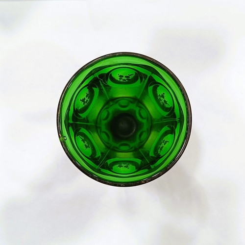 Rare Biedermeier Crystal Glass emerald like new with gold decoration