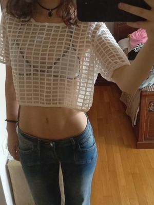See-through top with bikini set