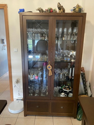 Showcase wooden cabinet like new with glass doors and drawers