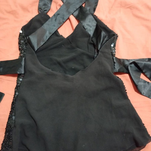 Ysatis sequin top satin back tie size M like new black