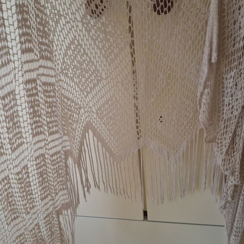 Boho sleeveless kimono like new, beige, asymmetrical with fringes