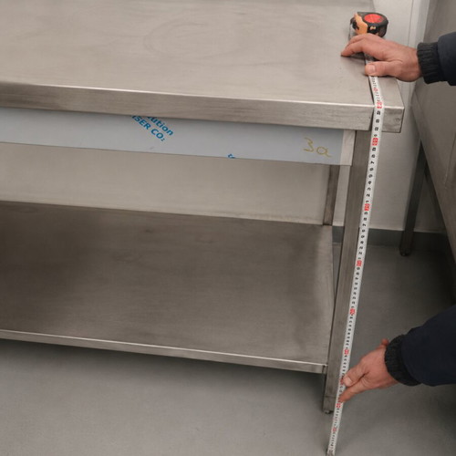 Workbench 1.20x70x85 cm used, stainless steel with storage shelf