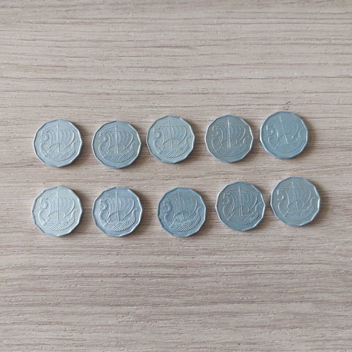 5 mils Cyprus coins used, pack of 10 from 1982