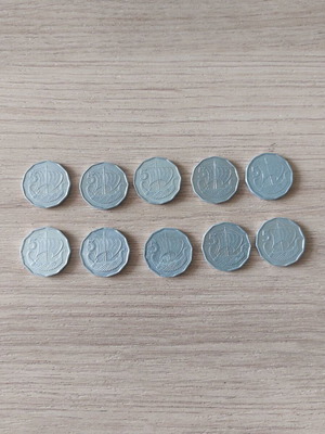5 mils Cyprus coins used, pack of 10 from 1982